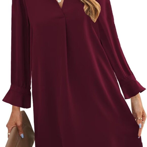 Womens Dresses Summer Casual Dress Long Sleeve V Neck Dress Shift Dress for Wome - Picture 1 of 5